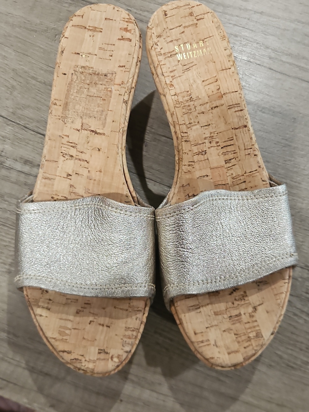 Stuart Weitzman Metallic Leather Slide Sandals Size 8.5 - Picture 4 of 13